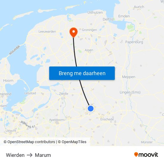 Wierden to Marum map