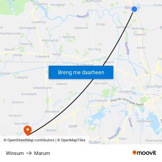 Winsum to Marum map