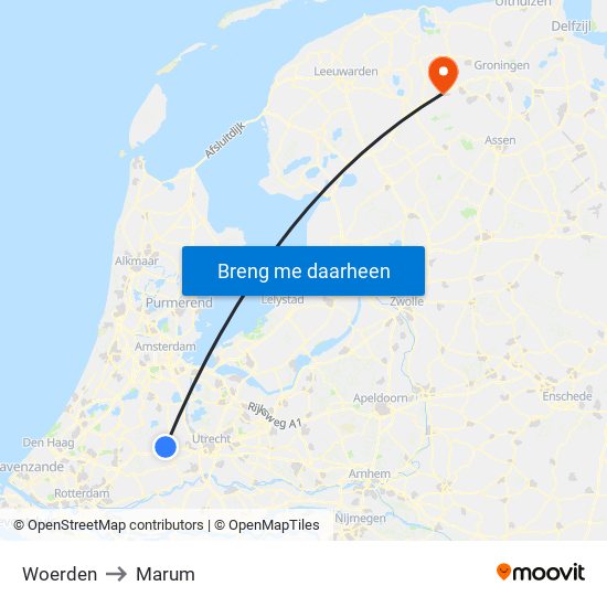 Woerden to Marum map