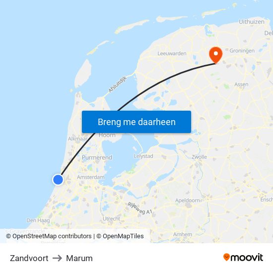 Zandvoort to Marum map