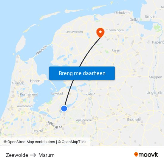 Zeewolde to Marum map
