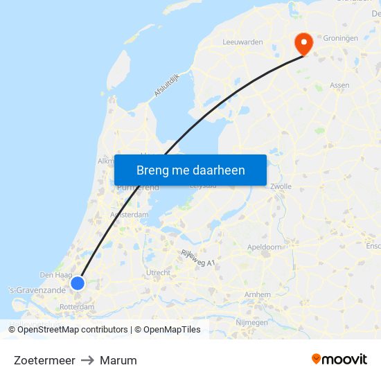 Zoetermeer to Marum map