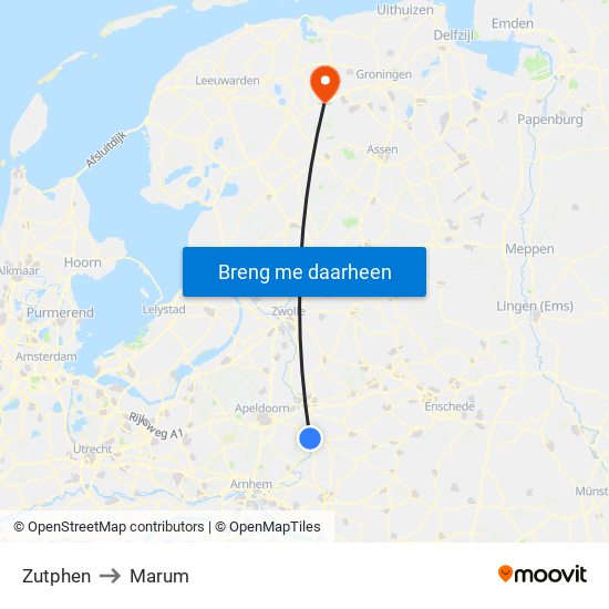 Zutphen to Marum map