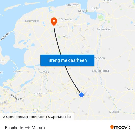 Enschede to Marum map