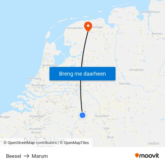 Beesel to Marum map