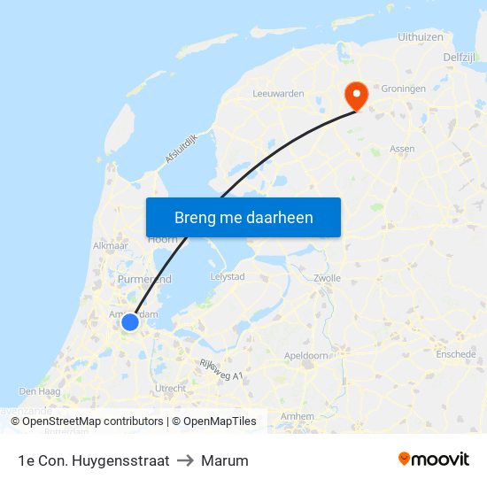 1e Con. Huygensstraat to Marum map