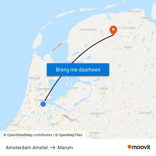 Amsterdam Amstel to Marum map