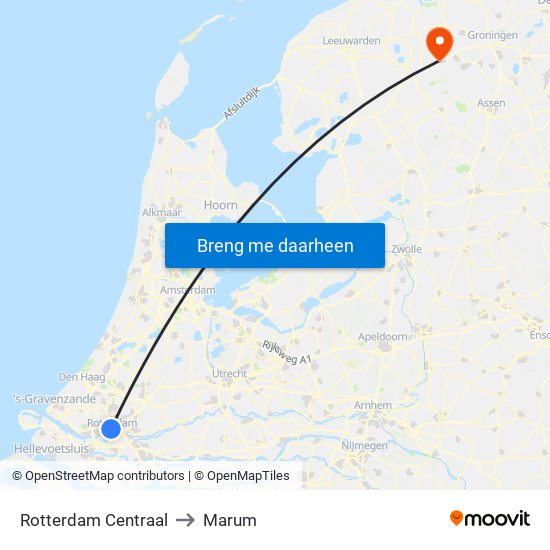 Rotterdam Centraal to Marum map