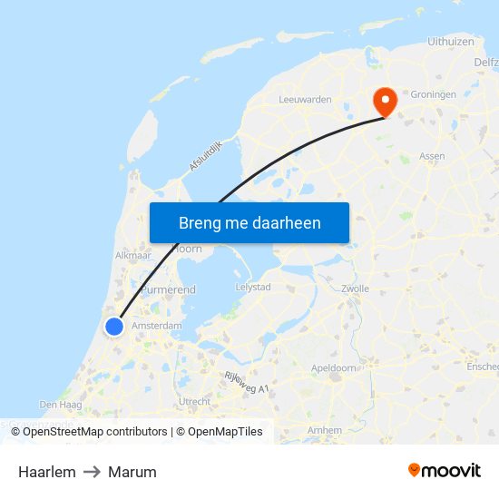 Haarlem to Marum map
