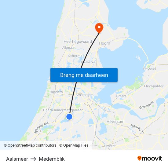 Aalsmeer to Medemblik map