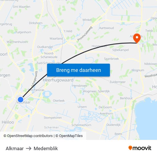Alkmaar to Medemblik map
