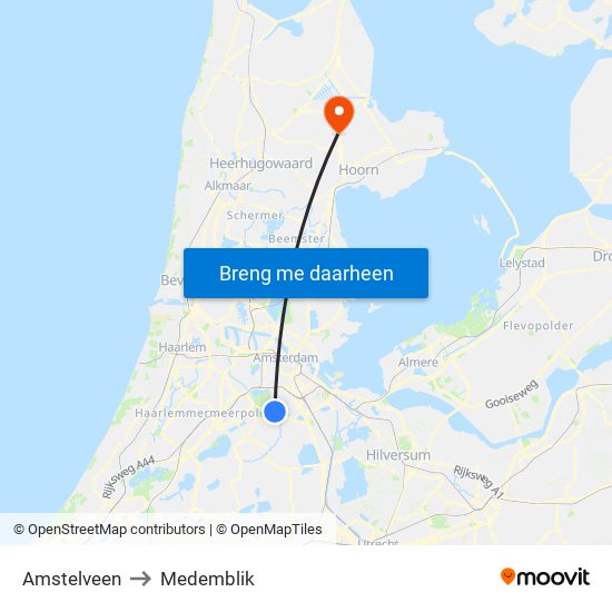 Amstelveen to Medemblik map