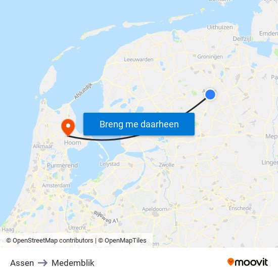 Assen to Medemblik map