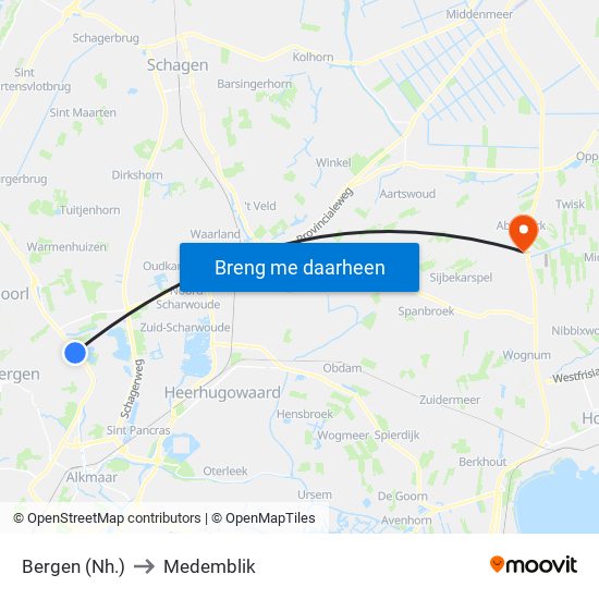 Bergen (Nh.) to Medemblik map