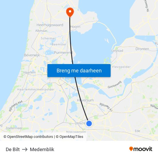 De Bilt to Medemblik map