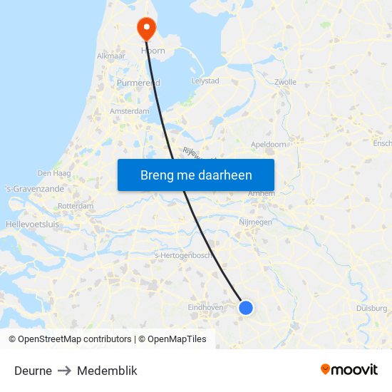 Deurne to Medemblik map