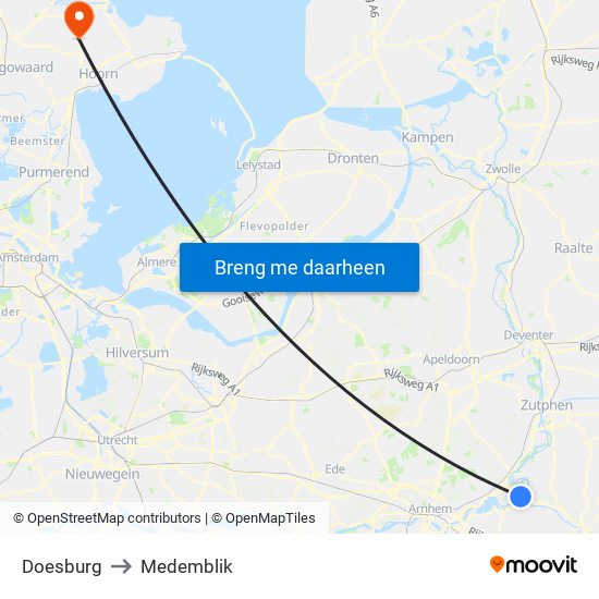 Doesburg to Medemblik map