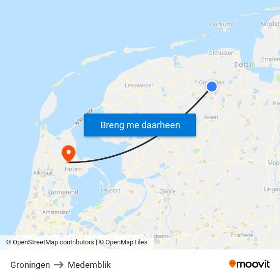 Groningen to Medemblik map