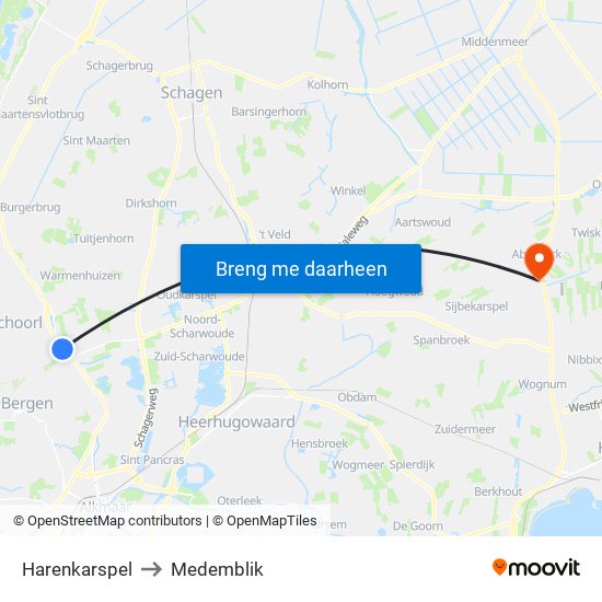 Harenkarspel to Medemblik map