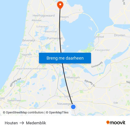Houten to Medemblik map