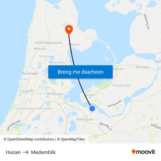 Huizen to Medemblik map