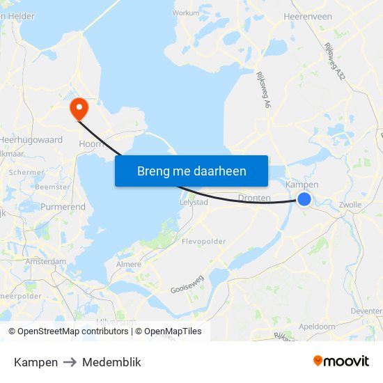 Kampen to Medemblik map