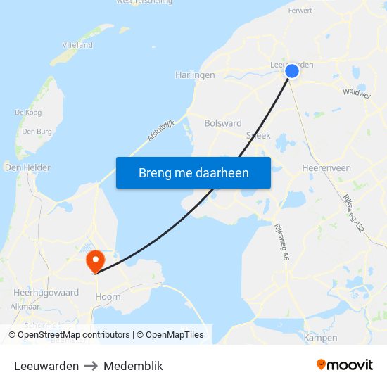 Leeuwarden to Medemblik map