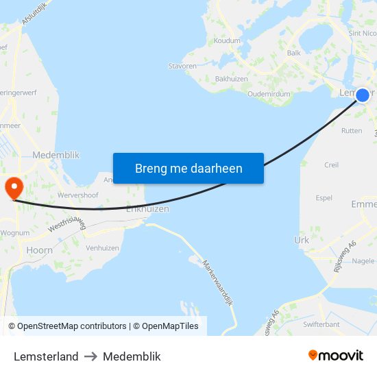 Lemsterland to Medemblik map