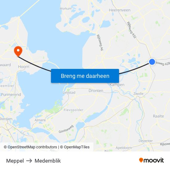 Meppel to Medemblik map