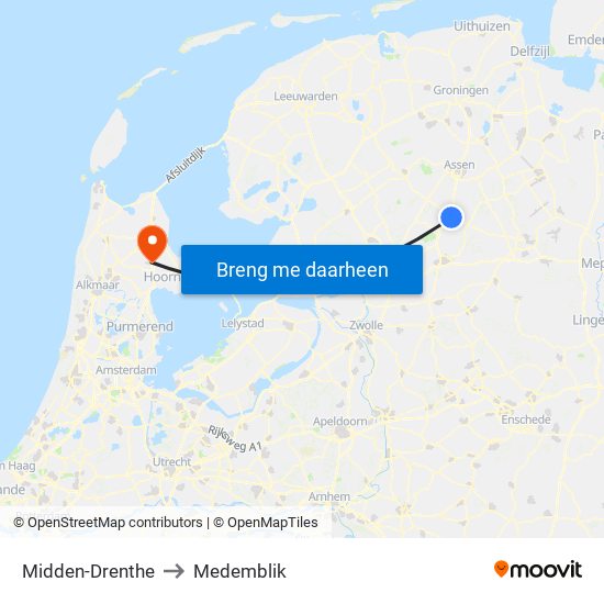 Midden-Drenthe to Medemblik map