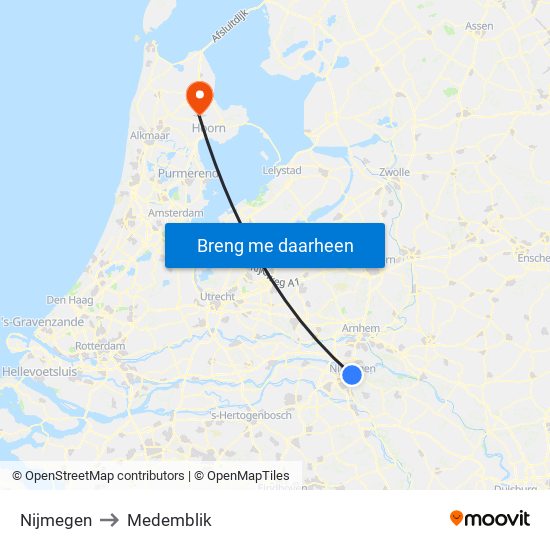 Nijmegen to Medemblik map