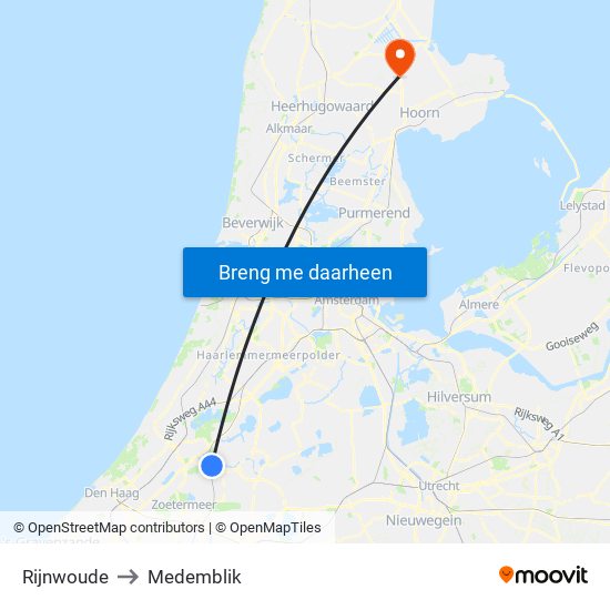 Rijnwoude to Medemblik map