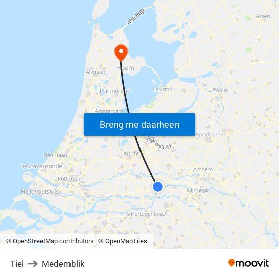 Tiel to Medemblik map