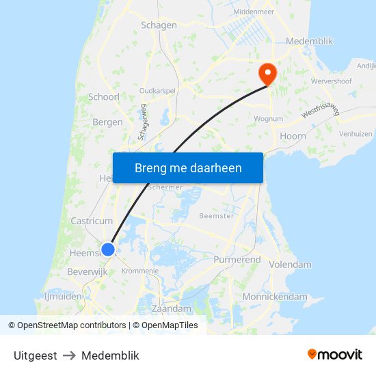 Uitgeest to Medemblik map