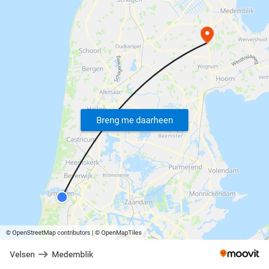 Velsen to Medemblik map