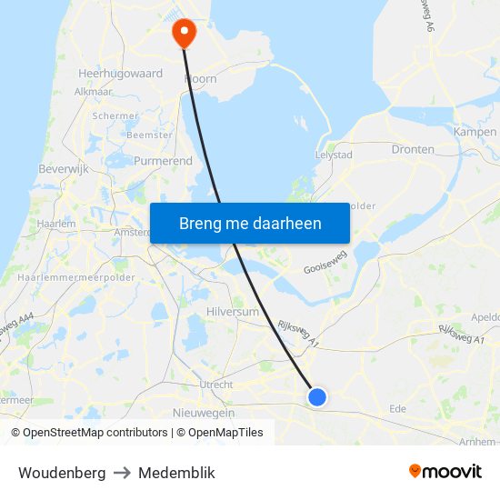 Woudenberg to Medemblik map