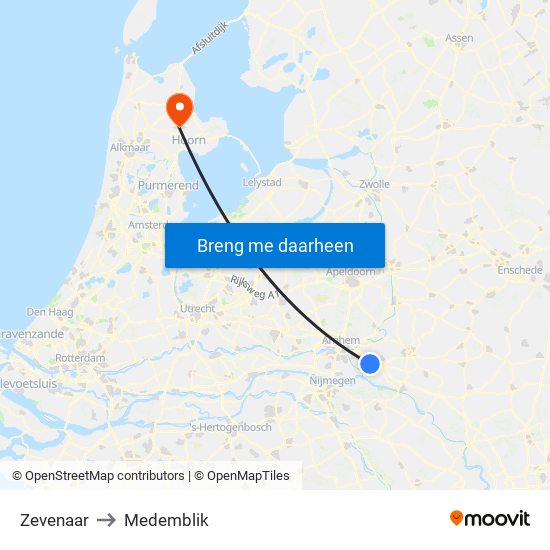 Zevenaar to Medemblik map