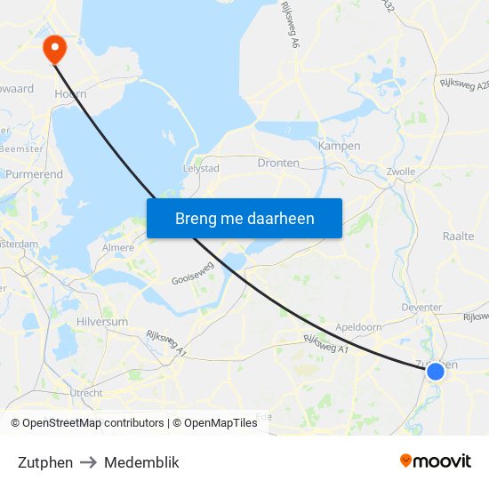 Zutphen to Medemblik map
