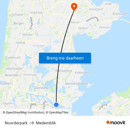 Noorderpark to Medemblik map