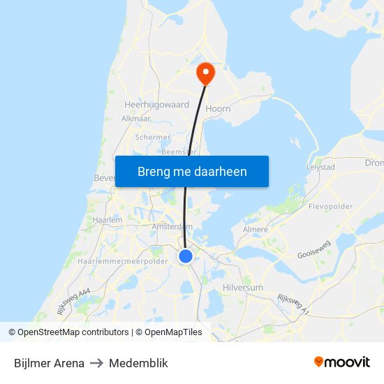 Bijlmer Arena to Medemblik map