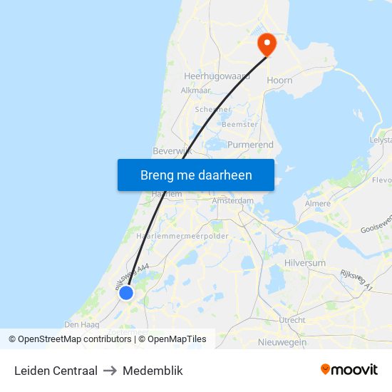 Leiden Centraal to Medemblik map