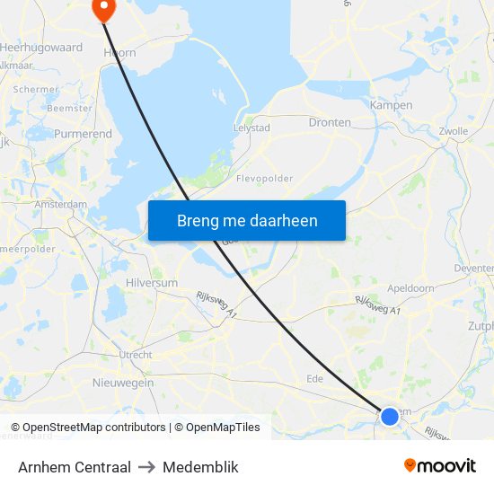 Arnhem Centraal to Medemblik map
