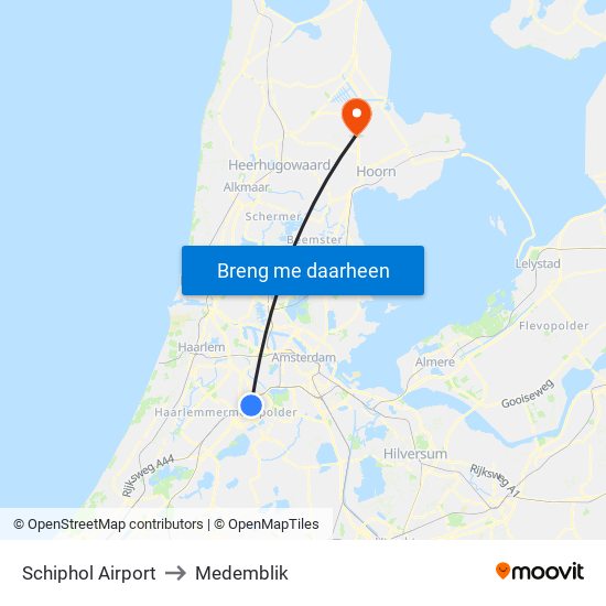 Schiphol Airport to Medemblik map