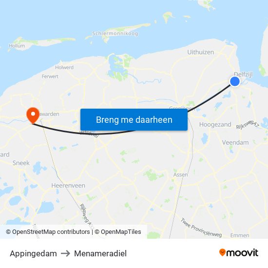Appingedam to Menameradiel map