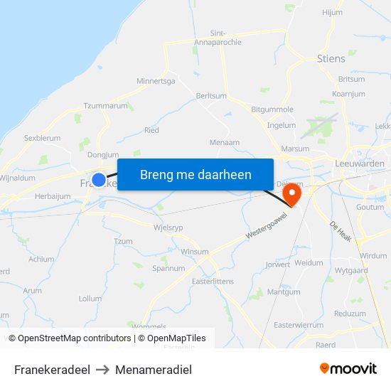 Franekeradeel to Menameradiel map