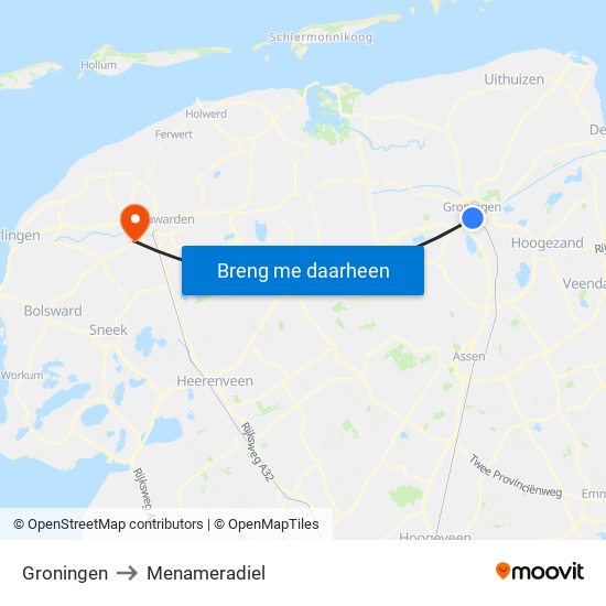 Groningen to Menameradiel map