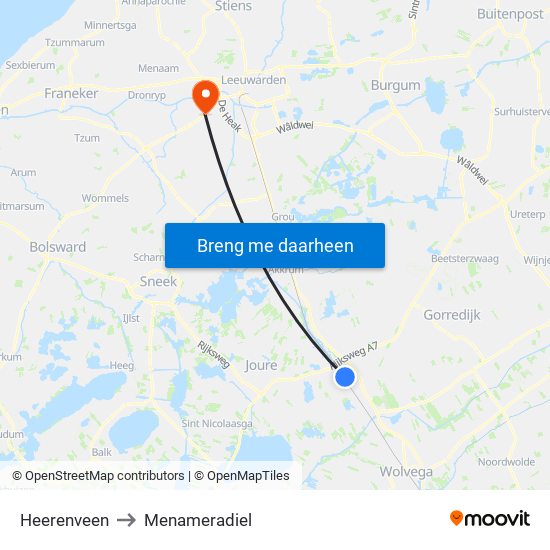 Heerenveen to Menameradiel map