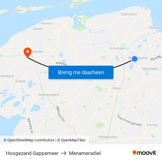 Hoogezand-Sappemeer to Menameradiel map