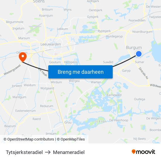 Tytsjerksteradiel to Menameradiel map