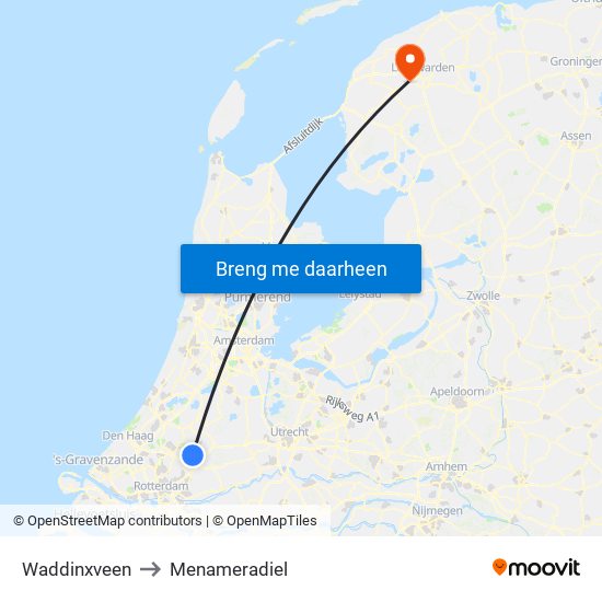 Waddinxveen to Menameradiel map